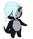 black_body black_eyebrows blep blue_hair chibi eyebrows hair male multicolored_body pink_tongue red_eyes simple_background solo standing tongue tongue_out white_background nightshadeink93 xiro_decobray hybrid reptile scalie snake