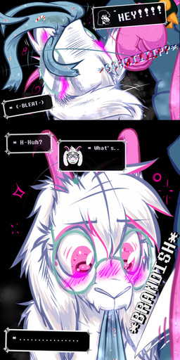 aged_up assisted_exposure axe bite blush bodily_fluids bottomless clothed clothing covering covering_crotch damp dazed embarrassed eyewear fangs female genital_fluids glasses low-angle_view male male/female panties panty_bite regret stain steam sweat sweater teeth thigh_focus topwear torn_clothing underwear vaginal_fluids frist44 deltarune undertale_(series) ralsei susie_(deltarune) bovid caprine dinosaur dromaeosaurid goat mammal monster prehistoric_species reptile scalie theropod absurd_res hi_res long_image tall_image
