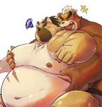 annoyed anthro belly belly_grab blush duo male male/male moob_grab moobs navel nipples nude overweight overweight_male scar slightly_chubby slightly_chubby_male chi_tiu lifewonders tokyo_afterschool_summoners ashigara_(tas) yasuyori_(tas) bear canid canine canis domestic_dog mammal absurd_res hi_res