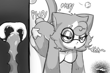 bodily_fluids breasts cum cum_in_vagina cum_inside cum_while_penetrated duo eyewear female genital_fluids genitals glasses heart_eyes heart_symbol humanoid_genitalia internal male male/female onomatopoeia penetration sound_effects text vaginal vaginal_penetration namelessseal katty_namelessseal animal_humanoid felid felid_humanoid feline humanoid mammal mammal_humanoid monochrome signature