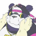 anthro clothing fur hat headgear headwear humanoid_hands male purple_body purple_fur shirt simple_background slightly_chubby topwear white_background ha11nu lifewonders tokyo_afterschool_summoners alp_(tas) bear giant_panda mammal 1:1 2019 absurd_res hi_res