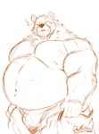 anthro belly big_belly bulge clothing exclamation_point humanoid_hands male moobs overweight overweight_male scar solo underwear deadanthro mihoyo zenless_zone_zero ben_bigger bear mammal 2022 hi_res sketch