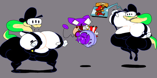 ?_block anthro armless balls big_balls big_breasts big_butt big_penis black_clothing black_eyes black_hat black_headwear black_nose black_overalls black_tail bouncing_breasts breasts brown_body brown_clothing brown_facial_hair brown_mustache brown_nose brown_shirt brown_skin brown_topwear brown_vest butt clothed clothing cloud eating eating_food eating_popcorn facial_hair fangs female floating floating_hands food fur genitals gloves green_body green_scales green_tail grey_background group handwear hat headgear headwear holding_object holding_popcorn huge_balls huge_breasts huge_butt huge_penis jumping long_neck looking_at_another male multicolored_body multicolored_clothing multicolored_scales multicolored_topwear mustache overalls penis popcorn purple_body purple_clothing purple_ears purple_fur purple_tail purple_underwear red_clothing red_hat red_headwear red_overalls scales sharp_teeth shirt simple_background smile standing tail teeth thick_thighs topwear torn_clothing torn_underwear trio two_tone_body two_tone_clothing two_tone_scales two_tone_tail two_tone_topwear two_tone_vest underwear vein veiny_penis vest vr_controller vr_headset white_clothing white_gloves white_handwear white_shirt white_topwear yellow_body yellow_nose yellow_scales yellow_tail superiorfox mario_bros nintendo super_mario_bros._(nes) bob_(superiorfox) lucy_swallows mario alien domestic_cat felid feline felis human mammal reptile scalie snake 2025 digital_media_(artwork) hi_res
