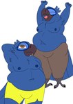 anthro avian_feet barefoot beak bedroom_eyes belly belly_overhang big_belly blue_belly blue_body blue_feathers chubby_cheeks claws clothed clothing eyebrows eyes_closed feathers feet hand_on_head happy male narrowed_eyes obese obese_anthro open_mouth overweight overweight_anthro overweight_male pecs raised_arm round_body scuted_arms scuted_hands scutes seductive simple_background slightly_chubby slightly_chubby_anthro slightly_chubby_male smile solo stretching tail tail_feathers talons thick_thighs toes white_background wide_hips yawn yawning_position itzimiau blue_sky_studios rio_(series) blu_(rio) avian bird macaw neotropical_parrot parrot spix's_macaw true_parrot absurd_res hi_res