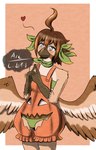 anthro bandeau_bra beak blind bow_ribbon bra clothed clothing disability female green_bra green_clothing green_panties green_underwear panties pumpkin_costume ribbons strapless_bra strapless_clothing strapless_underwear underwear wings arc_rose meme_clothing vanilla_(arcrose) avian bird hi_res meme