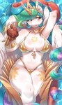 4_wings 5_fingers anthro big_breasts bikini blush bottomwear breasts chocolate_ice_cream clothing crown cutie_mark dessert eyewear feathered_wings feathers female fingers food fur gold_bikini hair headgear horn ice_cream lying multi_wing multicolored_hair navel neck_accessory nipple_outline on_back pool_float smile solo swimming_pool swimwear thick_thighs topwear two-piece_swimsuit water wings wings_on_head peachmayflower friendship_is_magic golden_week hasbro my_little_pony mythology princess_celestia_(mlp) equid equine mammal mythological_creature mythological_equine winged_unicorn 2025 absurd_res digital_media_(artwork) hi_res signature