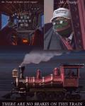 amphibian animated clothed clothing dialogue donald_trump duo english_text frog happy hat headgear headwear inside_locomotive inside_train locomotive looking_at_viewer maga_hat male meme pepe_the_frog politics short_playtime smile text text_on_clothing text_on_hat text_on_headwear train unknown_artist vehicle