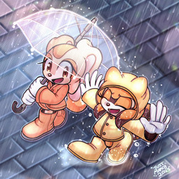 5_fingers anthro biped boots brown_body brown_eyes brown_fur clothed clothing coat duo eyes_closed female fingers footwear fur gloves handwear holding_object holding_umbrella long_ears open_mouth open_smile raincoat raining shoes smile tan_body tan_fur topwear umbrella walking year young justmarcy sega sonic_the_hedgehog_(series) cream_the_rabbit marine_the_raccoon lagomorph leporid mammal procyonid rabbit raccoon 1:1 2023 full-length_portrait portrait signature