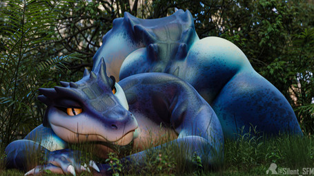anthro ass_up bedroom_eyes blue_body blue_scales female forest forest_background grass looking_at_viewer lying narrowed_eyes nature nature_background on_front outside plant pupils scales seductive slit_pupils solo tree yellow_eyes silent_sfm vulgarvictor_(modeler) warhammer_(franchise) warhammer_fantasy kroxigor_(vulgarvictor) crocodilian kroxigor reptile scalie 16:9 3d_(artwork) 4k absurd_res colored digital_media_(artwork) hi_res widescreen