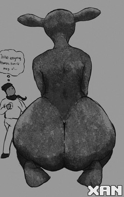 anthro big_butt butt female huge_butt rear_view sculpture simple_background solo statue text xandatzu asker_kulturhus don't_be_a_stranger_(sculpture) deer human mammal hi_res monochrome norwegian_text