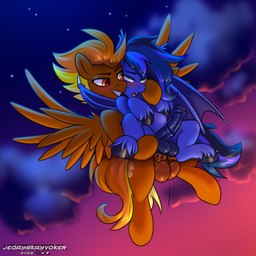 abdominal_bulge anal anal_penetration animal_genitalia animal_penis blush cutie_mark duo equine_genitalia equine_penis erection feathered_wings feathers feral feral_on_feral feral_penetrated feral_penetrating feral_penetrating_feral flared_penis flying flying_sex genitals glistening glistening_genitalia glistening_penis green_eyes grin male male/male male_penetrated male_penetrating male_penetrating_male medial_ring membrane_(anatomy) membranous_wings open_mouth orange_eyes outside_sex penetration penile penile_penetration penis penis_in_ass quadruped sex smile spread_wings wings jedayskayvoker hasbro my_little_pony mythology fan_character guard_cobalt_flash_(fireheart76) windflyer_(character) bat_pony equid equine mammal mythological_creature mythological_equine pegasus 1:1 2026 absurd_res hi_res