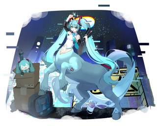 accessory armwear black_bottomwear black_clothing black_leggings black_legwear blue_body blue_eyes blue_hair blue_necktie bottomwear breasts clothed clothed_female clothed_taur clothing collared_shirt detached_sleeves electronics exposed_belly female hair headgear headphones headset holding_leggings holding_object hooves leggings legwear long_hair navel necktie pigtails shirt skirt solo split_form taurified topwear white_clothing white_shirt white_topwear neoz european_mythology greek_mythology mythology vocaloid yamaha_corporation hatsune_miku centaur equid equid_taur humanoid_taur mammal mammal_taur taur absurd_res hi_res