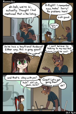 anthro beverage black_border blue_eyes bodily_fluids border brown_body brown_fur brown_hair clothed clothed_anthro clothed_female clothed_male clothing coffee coffee_cup computer container cup dialogue duo electronics embarrassed eyes_closed female female_anthro floppy_ears fully_clothed fully_clothed_female fully_clothed_male fur furniture green_eyes hair highlights_(coloring) inside laptop long_ears looking_at_another male male_anthro nervous nervous_smile nervous_sweat offscreen_character open_mouth page_number ponytail red_highlights speech_bubble sweat sweatdrop table text thought_bubble wide_eyed black-kitten ken_(black-kitten) maya_(black-kitten) canid canine canis domestic_dog hybrid lagomorph leporid mammal rabbit 2:3 comic english_text hi_res