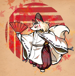 abstract_background anthro asian_clothing biped bottomwear clothed clothed_anthro clothed_male clothing dipstick_ears ear_markings east_asian_clothing eboshi facial_markings folding_fan fur hakama hand_fan head_markings headgear holding_object japanese_clothing kariginu male male_anthro markings multicolored_ears raised_foot red_markings side_view solo standing tail topwear white_body white_fur 8aaccoo canid canine fox mammal 2013