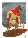 anthro armor arrow_(weapon) axe felling_axe male melee_weapon ranged_weapon solo vambrace warrior weapon drekkorwolfsoul canid canine canis mammal wolf 3:4 absurd_res hi_res