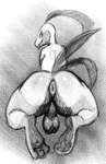 3_toes anthro anus backsack balls big_butt butt feet genitals kneeling leaf leaf_tail looking_at_viewer looking_back male male_anthro nude nude_anthro nude_male perineum presenting presenting_anus presenting_balls presenting_hindquarters puffy_anus rear_view soles solo tail toes tongue tongue_out richard_pinkman nintendo pokemon generation_3_pokemon grovyle pokemon_(species) reptile scalie black_and_white digital_media_(artwork) greyscale hi_res monochrome