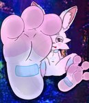 3_toes ambiguous_gender anthro blush feet foot_focus forest forest_background fur heart_symbol hindpaw humanoid_feet multicolored_body multicolored_ears multicolored_fur nature nature_background nude paws plant plantigrade presenting sitting soles solo spread_toes toes tongue tongue_out tree white_body white_fur gil_softpaws nintendo pokemon generation_8_pokemon lagomorph leporid mammal pokemon_(species) rabbit scorbunny digital_drawing_(artwork) digital_media_(artwork) hi_res signature