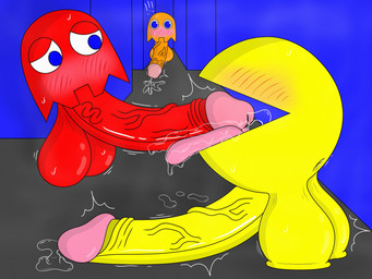 balls big_balls big_penis blush bodily_fluids duo erection exclamation_point fellatio genital_fluids genitals huge_penis humanoid_genitalia humanoid_penis hyper hyper_genitalia hyper_penis interspecies male male/male oral penile penis penis_on_tongue precum sex small_but_hung sweat sweatdrop throbbing throbbing_penis tongue tongue_out vein veiny_penis what where_is_your_god_now r0b0t bandai_namco pac-man_(series) blinky_(pac-man) clyde_(pac-man) pac-man ghost pac-person spirit 4:3 absurd_res digital_drawing_(artwork) digital_media_(artwork) hi_res