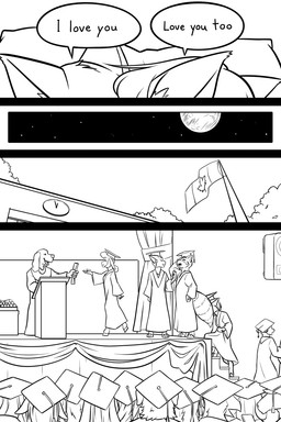 adolescent anthro canadian_flag dialogue female graduation graduation_cap graduation_gown graduation_robe group i_love_you male text young black-kitten morissa_(black-kitten) sebastien_(black-kitten) serah_(black-kitten) toby_(black-kitten) bovid caprine felid feline lynx mammal procyonid raccoon sheep 2025 2:3 comic english_text hi_res monochrome adult_(lore) brother_(lore) brother_and_sister_(lore) sibling_(lore) sister_(lore) twins_(lore)