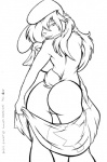 anthro butt canada canadian_flag female flag nude simple_background solo anonipony busty_bunny lagomorph leporid mammal rabbit black_and_white line_art monochrome source_request