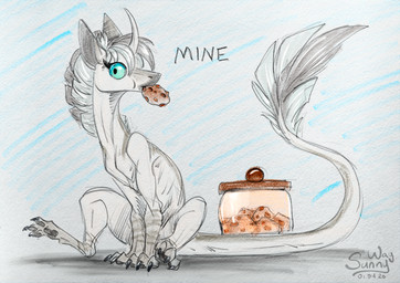 ambiguous_feral ambiguous_gender claws cookie fangs feral fluffy food fur fya holidays horn paws silly teeth sunny_way april_fools'_day ki'rinaes hi_res