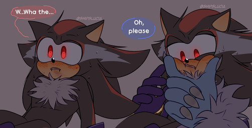 anthro blush blush_lines bodily_fluids duo fangs fur male male/male speech_bubble sweat sweatdrop teeth text shipslucia sega sonic_the_hedgehog_(series) sonic_unleashed shadow_the_hedgehog sonic_the_hedgehog sonic_the_werehog eulipotyphlan hedgehog mammal vampire werecreature wereeulipotyphlan werehog hi_res