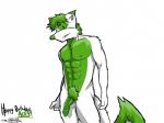 anthro fur green_body green_flesh green_fur male multicolored_body multicolored_fur penis solo two_tone_body two_tone_fur white_body white_fur arrwulf canid canine mammal 4:3