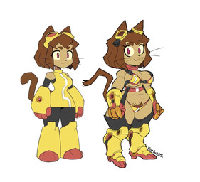 alternate_costume anthro armor bikini_armor biped boots brown_body brown_hair clothed clothing eyewear female female_anthro footwear gauntlets gloves goggles hair handwear muscular muscular_anthro muscular_female pube_peek pubes red_eyes redesign shoes skimpy thick_thighs unconvincing_armor yellow_sclera bluebarrel gameoverse glitch_productions kit_bodega domestic_cat felid feline felis mammal concept_art meme model_sheet official_art