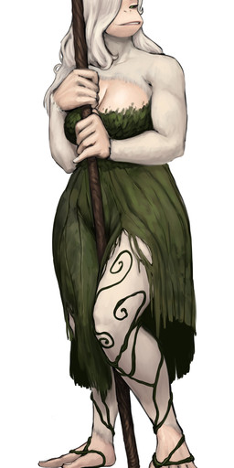 5_fingers 5_toes anthro bare_shoulders bared_teeth barefoot big_breasts black_sclera breasts cleavage clothed clothing dress druid feet female fingers green_eyes hair hair_over_eye head_wreath leaf_clothing long_hair magic_user melee_weapon natural_breasts polearm prehensile_feet simple_background solo staff standing teeth toes tribal_spellcaster weapon white_background white_hair artrextino lydia_(redustheriotact) haplorhine mammal monkey primate 2025 absurd_res hi_res