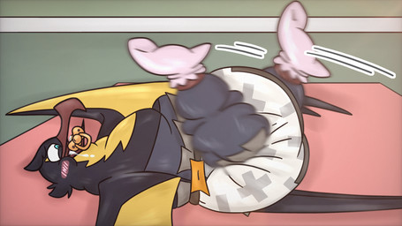 4_claws ageplay beak black_body black_feathers blue_body blue_feathers blush booties claws clothed clothing diaper feathers head_tuft infantilism kick lying male multicolored_body multicolored_feathers object_in_mouth on_back open_beak open_mouth pacifier pacifier_in_mouth roleplay slightly_chubby solo tuft two_tone_body two_tone_feathers wearing_diaper yellow_body yellow_feathers lazatthebass nintendo pokemon fan_character haidian_(lazatthebass) avian bird generation_9_pokemon kilowattrel pokemon_(species) 16:9 widescreen