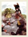 anthro bathing border bottle breasts container eyes_closed female group hot_spring male water yellow_border tysontan nanase rhade sayuri ailurid mammal red_panda