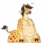 anthro belly brown_hair cross cross_necklace eyewear flaccid genitals glasses green_eyes hair jewelry male navel necklace nude obese obese_anthro obese_male overweight overweight_anthro overweight_male penis simple_background solo white_background wide_hipped_male wide_hips sssonic2 eli_(sssonic2) giraffe giraffid mammal 1:1 2019 digital_media_(artwork)