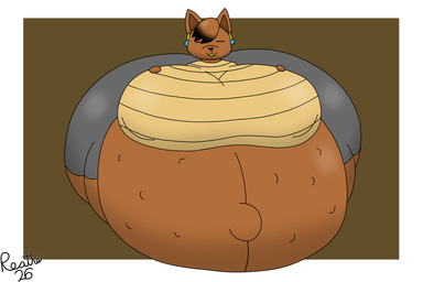 anthro belly big_belly big_breasts big_butt big_navel big_nipples black_highlights black_nose border bottomwear breasts brown_background brown_body brown_ears brown_hair brown_inner_ear butt clothing ear_piercing eyes_closed female fetal_movement grey_bottomwear grey_clothing grey_shorts hair hand_on_breast hand_on_own_breast highlights_(coloring) huge_belly huge_breasts huge_butt huge_navel huge_nipples huge_thighs hyper hyper_belly hyper_breasts hyper_butt hyper_navel hyper_nipples hyper_pregnancy hyper_thighs lips mature_anthro mature_female navel nipple_outline nipples outie_navel piercing pregnant pregnant_anthro pregnant_female shorts simple_background smile solo tan_clothing tan_sweater tan_topwear thick_thighs three-quarter_view tight_clothing topwear white_border yellow_lips reathe nintendo pokemon emme_(reathe) eevee generation_1_pokemon pokemon_(species) 2026 3:2 colored digital_media_(artwork) hi_res shaded signature