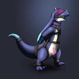 animal_genitalia ankle_cuffs anthro bdsm blindfold bodily_fluids bondage bound chastity_device collar crossgender cuff_(restraint) cum drooling enchanted_gear enchanted_item gag gagged genital_fluids genital_slit genitals hands_behind_back harness leaking_cum leaking_precum leather magic male open_mouth precum restraints ring_gag saliva slit_chastity solo steel_collar womb_tattoo loonertick enchanted european_mythology mythology so_i'm_a_spider_so_what? feirune dragon mythological_creature mythological_scalie scalie wyrm_(dragon) 1:1 absurd_res hi_res female_(lore)