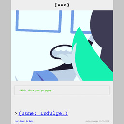 animal_genitalia animal_penis anthro bdsm black_hair bodily_fluids buckteeth canine_genitalia canine_penis clothed clothed_female clothing comic_panel crop_top dialogue duo eyewear female genital_fluids genitals glasses gynomorph gynomorph/female hair intersex intersex/female licking lipstick makeup onesie oral pajamas penile penis penis_lick petplay precum puppyplay roleplay sex shirt teeth text tongue topwear white_body ashleyorange homestuck ms_paint_adventures jade_harley june_egbert canid canine human humanoid hybrid mammal 1:1 animated animated_comic comic english_text hi_res incest_(lore) sibling_(lore) sister_(lore) sisters_(lore) trans_(lore) trans_woman_(lore)