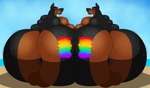 anthro anus anus_held_open balls beach bedroom_eyes belly big_anus big_balls big_butt black_body black_fur blush blush_lines bodily_fluids bodypaint brown_body brown_fur butt duo fur genitals huge_butt huge_moobs huge_thighs lgbt_pride looking_at_viewer looking_back looking_pleasured male male/male moobs multicolored_body multicolored_fur narrowed_eyes nipple_outline nipples nude obese obese_anthro obese_male overweight overweight_anthro overweight_male painted_butt pose presenting presenting_hindquarters pride_color_bodypaint pride_colors rainbow_pride_colors seaside seductive sitting sitting_on_ground six-stripe_rainbow_pride_colors smile smiling_at_viewer smothering sweat sweaty_body sweaty_butt sweaty_legs sweaty_thighs tattoo teasing thick_thighs two_tone_body two_tone_fur wide_hips yellow_eyes andrewthewolf2018 disney oliver_and_company desoto_(disney) roscoe_(disney) canid canine canis dobermann domestic_dog mammal pinscher absurd_res hi_res pinup