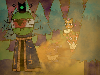 ambiguous_gender anthro antlers blindfold blood blood_on_face bodily_fluids clothing drooling enjoying_farts erection erection_under_clothing fart fart_fetish forest forest_background green_body group heart_symbol hearts_around_head horn male nature nature_background plant robe saliva surprised tree triangle_(shape) soundtechrapture cult_of_the_lamb massive_monster_(studio) follower_(cult_of_the_lamb) green_crown_(cult_of_the_lamb) leshy_(cult_of_the_lamb) bagworm canid canine domestic_cat felid feline felis fox lagomorph mammal 2026 4:3