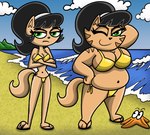 anthro beach belly big_breasts bikini black_hair breasts clothing duo female gold_bikini green_eyes hair jealous looking_at_viewer navel one_eye_closed overweight overweight_female seaside swimwear thick_thighs two-piece_swimsuit wink winking_at_viewer shinragod golden_week nickelodeon t.u.f.f._puppy kitty_katswell mrs._katswell felid feline mammal hi_res daughter_(lore) mother_(lore) mother_and_child_(lore) mother_and_daughter_(lore) parent_(lore) parent_and_child_(lore) parent_and_daughter_(lore)