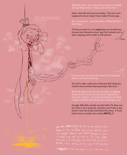 anthro armpit_hair biped blood blood_from_mouth blood_in_mouth bodily_fluids body_hair bound breasts cheek_tuft claws clenched_teeth dialogue disembodied_hand disembowelment duo eyebrows facial_tuft female floppy_ears genital_fluids gore guts hands_tied holding_guts lop_ears mostly_offscreen_character musk nipples nude organs peeing profanity simple_background small_breasts suspension teeth text thought_bubble toe_claws tuft urine urine_stream furcollector ambiguous_species 2026 absurd_res english_text hi_res spot_color