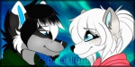 ambiguous_gender anthro clothed clothing duo facial_hair fur goatee hair smile northfelle jared_(augmented_fear) tundra_(polarlights) canid canine canis fox mammal wolf 2:1 watermark