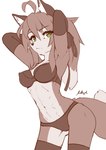 abs ahoge anthro athletic athletic_anthro athletic_female bra clothed clothing countershading female fur hair inner_ear_fluff legwear panties simple_background solo tail thigh_highs tuft tying_hair underwear white_background jecbrush nora_leslie canid canine fox mammal 2022 hi_res sketch