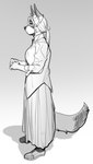 anthro arms_bent biped clothed clothed_anthro clothed_female clothing female female_anthro fluffy fluffy_tail footwear fur hair kemono mouth_closed ponytail shadow shirt side_view solo standing tail topwear kambo lenka_(janjin192) canid mammal 2021 digital_drawing_(artwork) digital_media_(artwork) full-length_portrait hi_res korean_description monochrome portrait