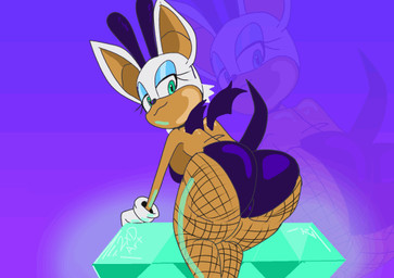 anthro bat_wings big_butt blowup_background blue_eyeshadow breasts bunny_costume butt clothing costume eyelashes eyeshadow fake_ears fake_rabbit_ears female fishnet_clothing fishnet_leggings fishnet_legwear gem gloves green_eyes handwear leggings legwear leotard looking_at_viewer looking_back looking_back_at_viewer makeup master_emerald membrane_(anatomy) membranous_wings open-back_leotard purple_body rear_view seductive shaking_butt simple_background small_wings solo tail thick_thighs twerking wide_hips wings 2xdxart sega sonic_the_hedgehog_(series) rouge_the_bat bat mammal 2025 2d_animation animated digital_media_(artwork) loop