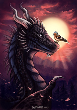 ambiguous_gender beak black_beak black_body black_eyes black_feathers black_scales black_wings brown_body brown_feathers brown_wings cloud countershading curved_horn day detailed_background duo eye_contact feathered_wings feathers feral forest horn light long_mouth looking_at_another membrane_(anatomy) membranous_wings multicolored_body multicolored_feathers multicolored_wings nature no_sclera outside plant scales side_view size_difference sky snout solo_focus spikes spines standing sun sunlight tree white_body white_countershading white_eyes white_feathers white_scales white_wings wind wings flashw mythology carrirys_(amecco) avian bird dragon mythological_creature mythological_scalie scalie 2017 detailed digital_media_(artwork) half-length_portrait hi_res portrait