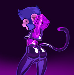 anthro blue_body blue_fur blue_hair bodysuit butt clothing fur glistening glistening_butt glistening_clothing glistening_latex glistening_tail hair hands_behind_head latex latex_bodysuit latex_clothing latex_skinsuit looking_back male open_mouth presenting presenting_hindquarters raised_tail skinsuit solo tail tight_clothing owy ooky_(character) haplorhine mammal monkey primate digital_media_(artwork) hi_res