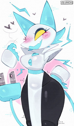 armor beckoning blush breasts clothing dress empty_eyes female floating_hands gesture hand_on_hip heart_symbol machine motion_lines open_mouth open_smile pauldron smile solo tail text white_clothing white_dress wide_hips yellow_eyes kawo_oshy deltarune undertale_(series) tasque_manager darkner felid feline mammal robot 2025 absurd_res artist_name hi_res