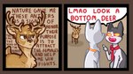 16:9 2020 ambiguous_gender anthro antlers border brown_eyes comic deer dialogue digital_media_(artwork) duo_focus english_text felid feline feral glassshine group horn humor joke male mammal meme necktie open_mouth orange_border solo speech_bubble steve_(glassshine) text thinking widescreen