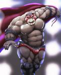 abs anthro cape clothing male mask muscular muscular_anthro muscular_male pecs solo wrestler dendoro bear mammal hi_res