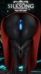 anthro anus bent_over big_butt black_body butt cloak cloak_only clothing female fungus genitals glowing glowing_genitalia glowing_pussy mushroom pussy rear_view solo standing text thick_thighs vaginal deerbone_(artist) hollow_knight hollow_knight:_silksong praise_da_booty_(meme) team_cherry hornet_(hollow_knight) arthropod humanoid insect 3d_(artwork) 9:16 digital_media_(artwork) hi_res