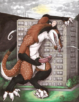 anthro biped black_body black_fur bodily_fluids brown_body brown_fur building claws cloud cum cumshot drooling ejaculation erection eyes_closed fangs frenum_ladder frenum_piercing fur genital_fluids genital_piercing genitals grass jacob'x ladder ladder_piercing macro male masturbation orgasm outside penile penile_masturbation penis penis_piercing piercing plant saliva sky solo spines spots standing sun tail teeth tongue tongue_out tree white_body white_fur epicwang 2010